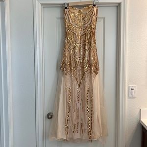 Women's 1920s Beaded Sequin Maxi Long Party Dress, Medium, Gold